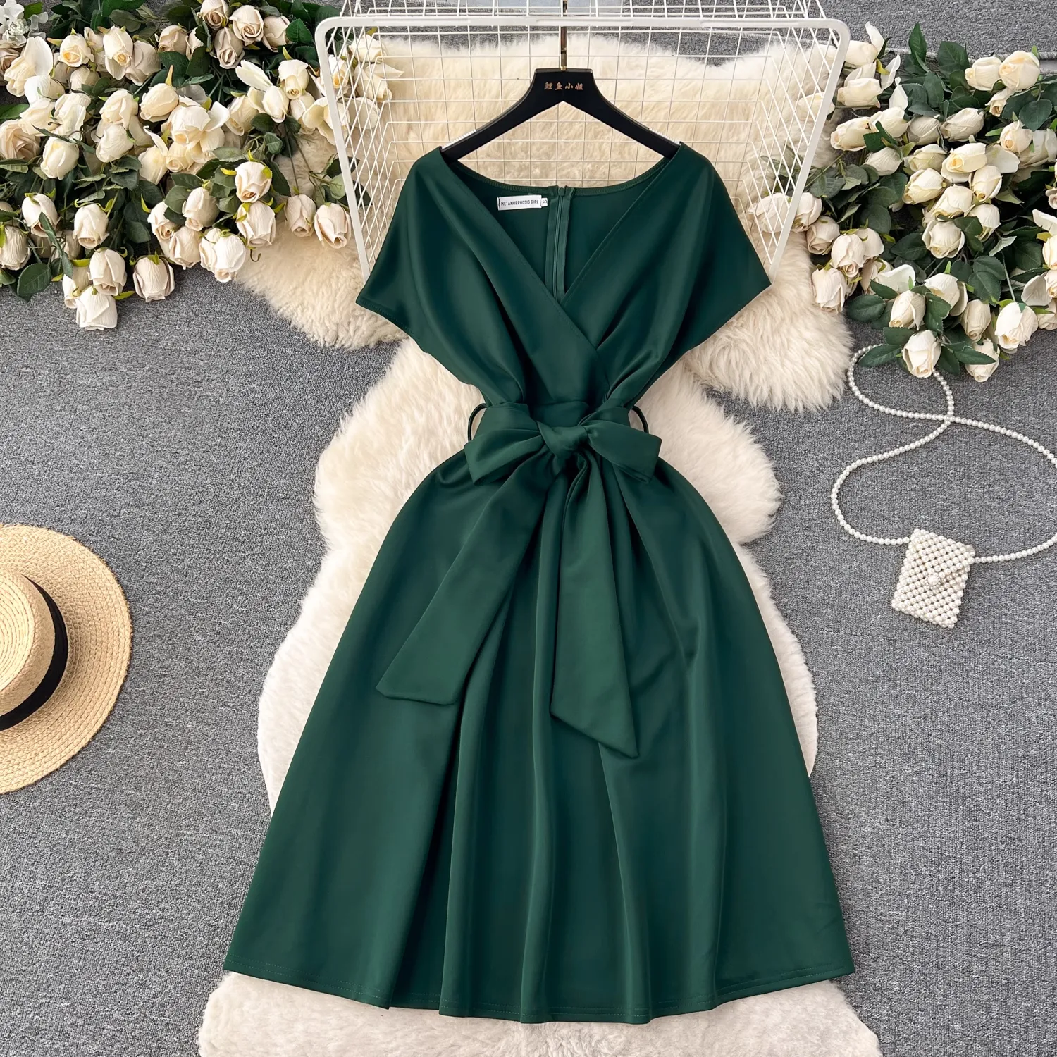 - Summer bow tie waist chic dress GEU491