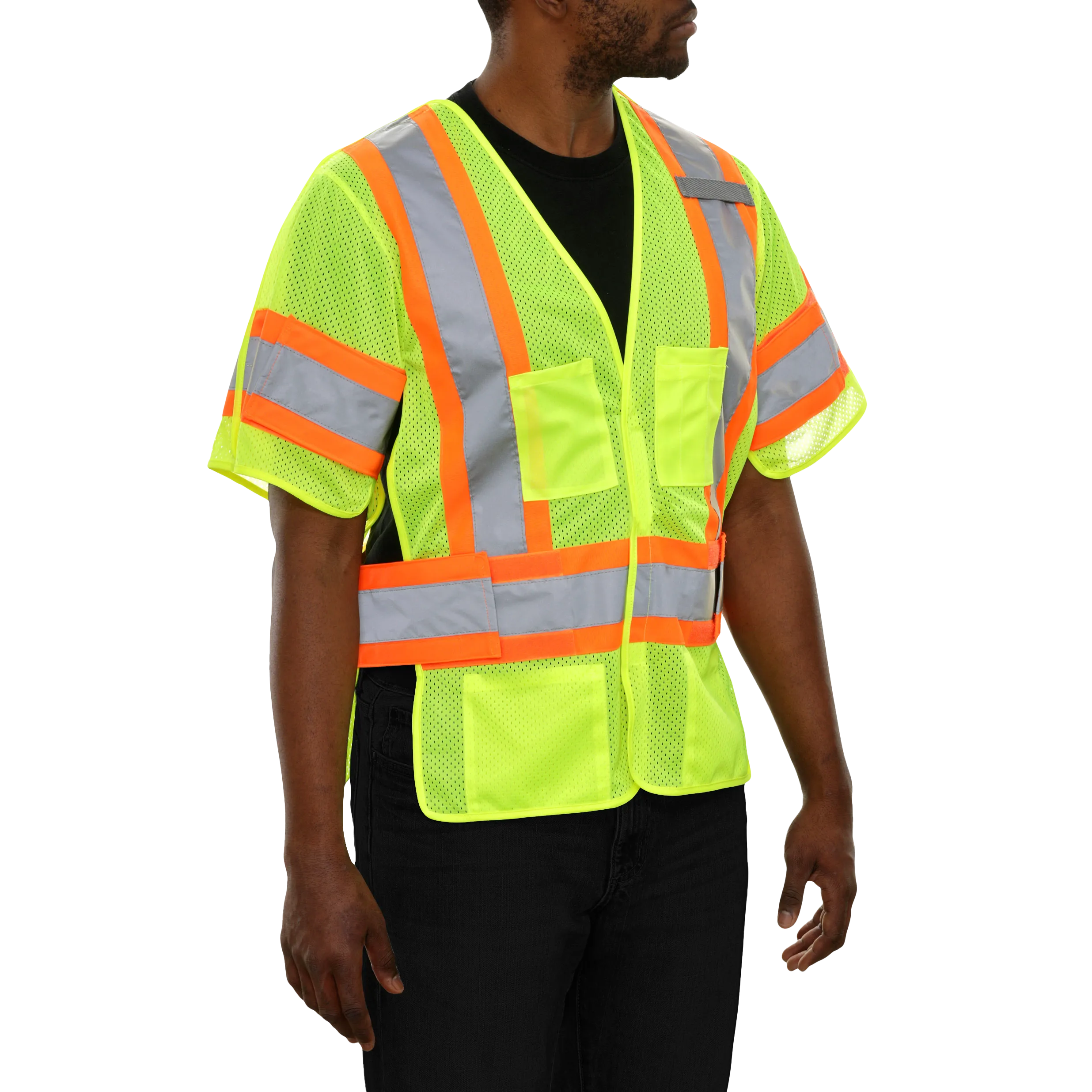 591GTLM Safety Vest: Hi-Vis Vest: 5pt Breakaway Mesh: ANSI 3: Adjustable Side Wraps