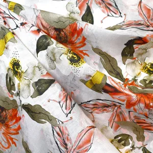 Artistic Watercolor Floral Digital Print Linen Shirting Rust SY