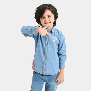 Boys Denim rigid Full Sleeves Casual Shirt-Mid Blue