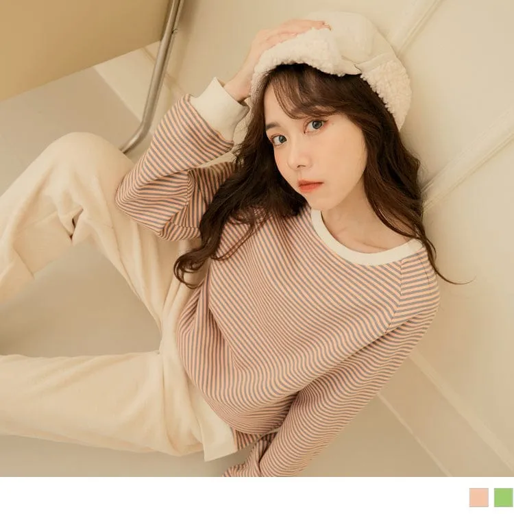 CASUAL ROUND NECK STRIPED COTTON LONG SLEEVE TOPS