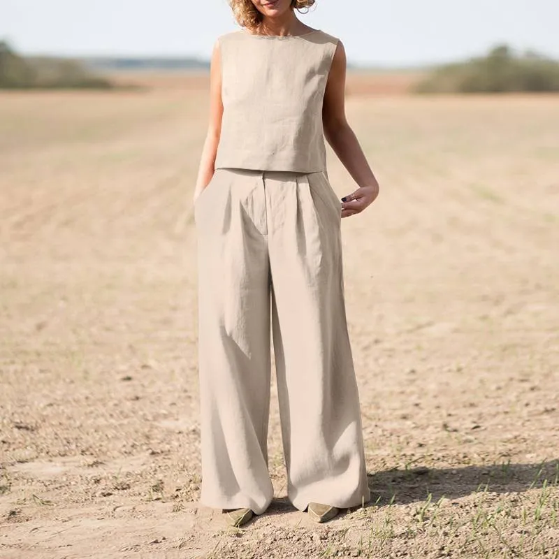 Casual Vest Top   Wide-leg Pants Sets