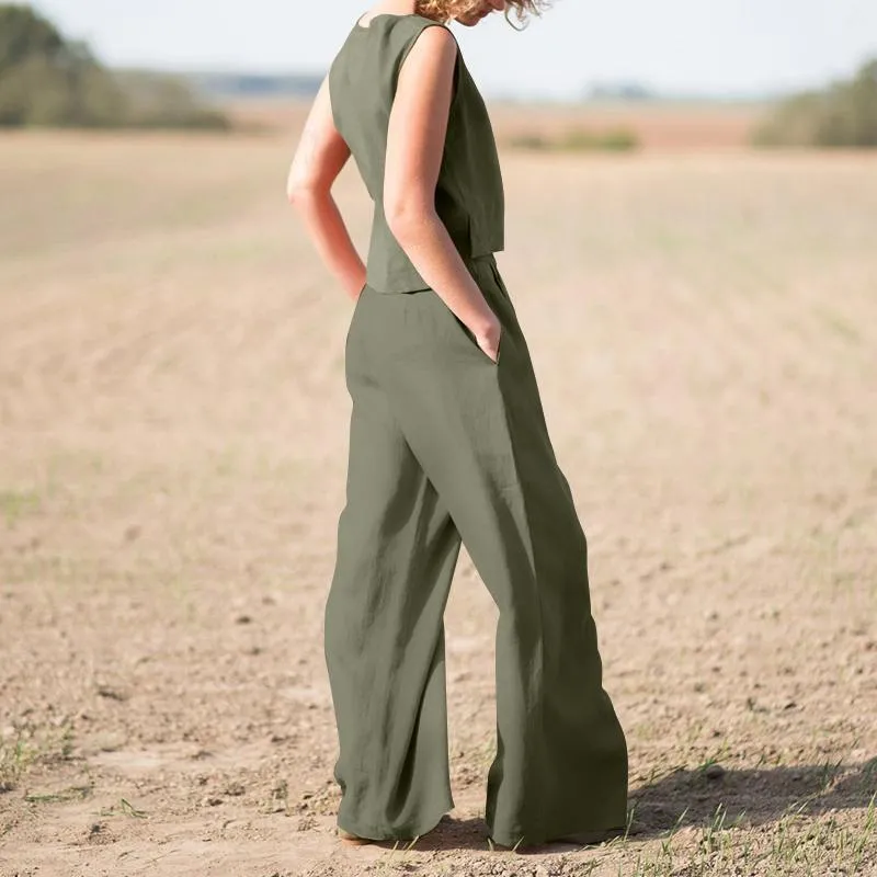 Casual Vest Top   Wide-leg Pants Sets