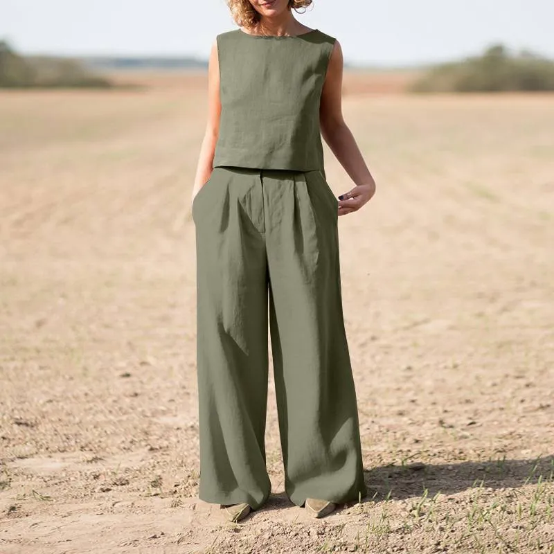 Casual Vest Top   Wide-leg Pants Sets