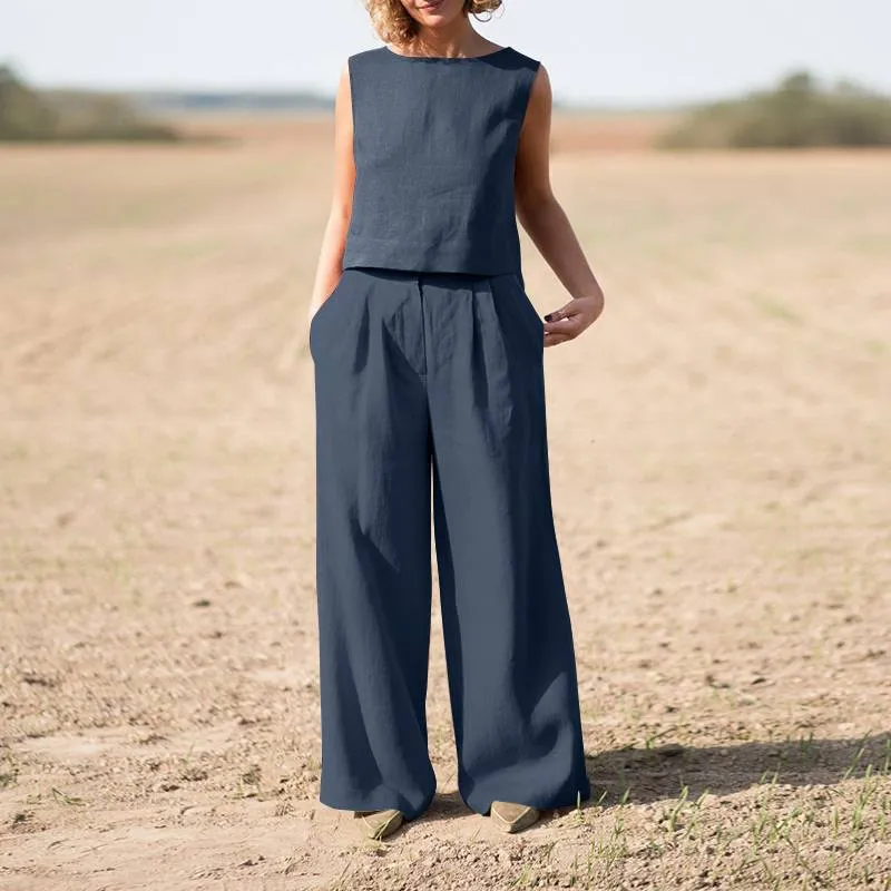 Casual Vest Top   Wide-leg Pants Sets