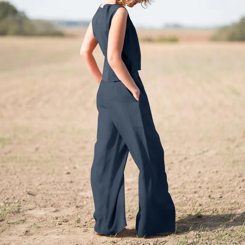 Casual Vest Top   Wide-leg Pants Sets