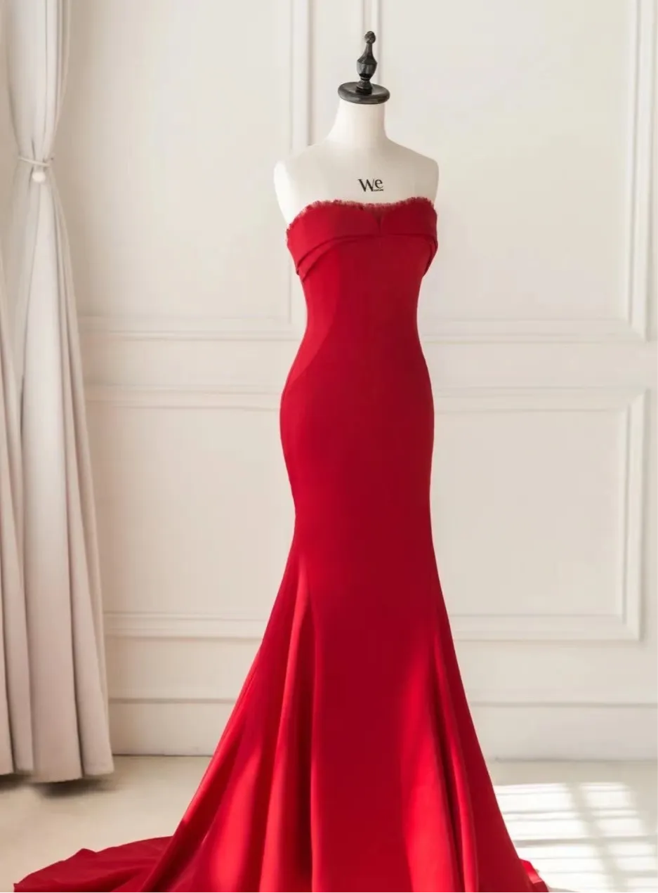 Chic bohemian red mermaid formal graduation dress 2021