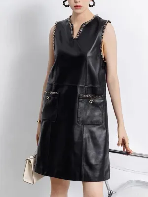 Chic Genuine Leather Short Dress