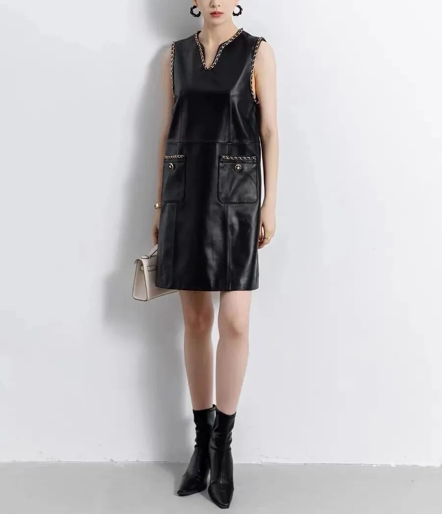 Chic Genuine Leather Short Dress