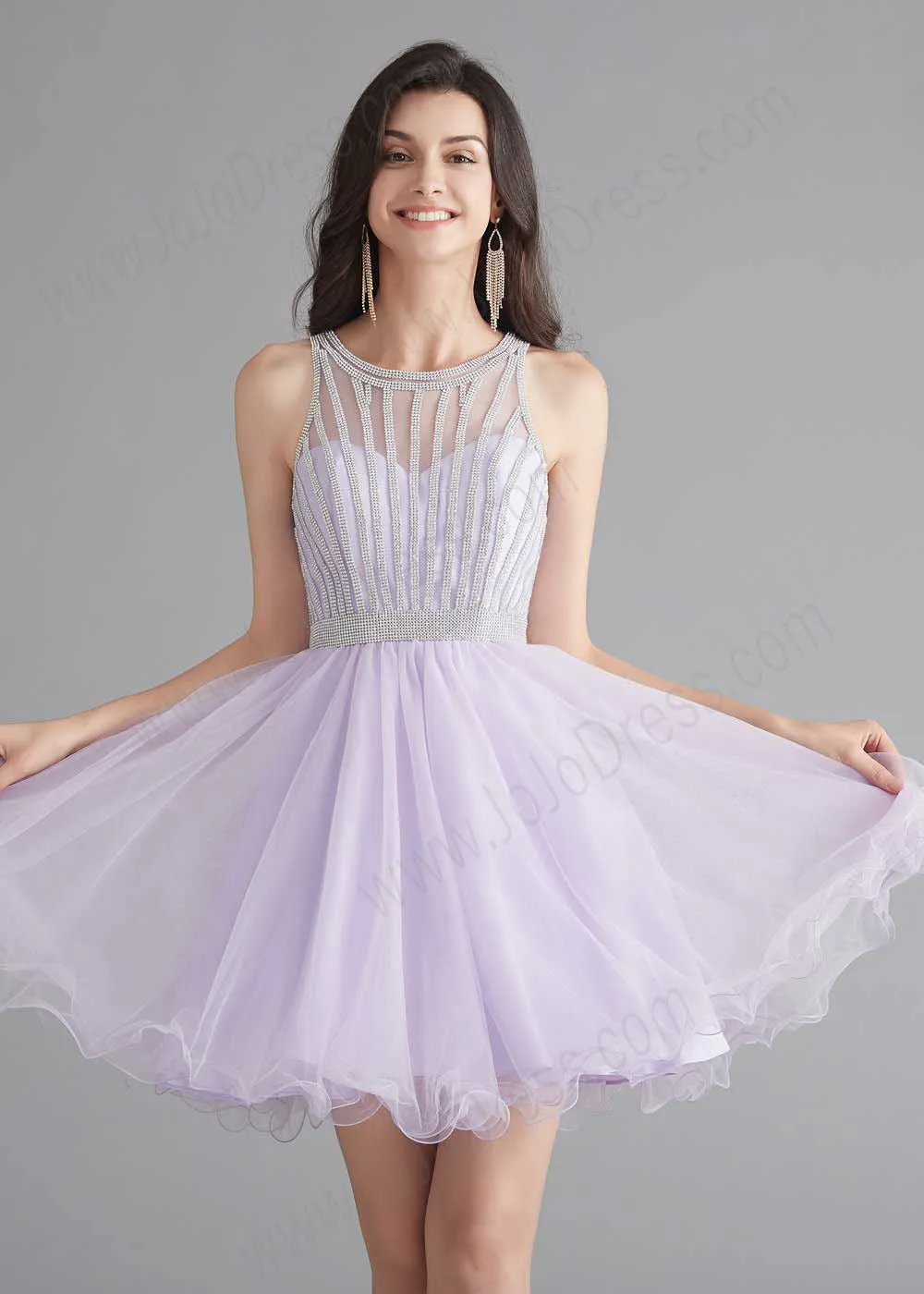 Chic Short Lilac Tulle Evening Dress