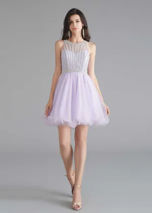 Chic Short Lilac Tulle Evening Dress