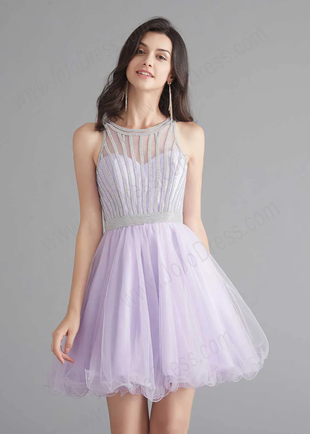 Chic Short Lilac Tulle Evening Dress