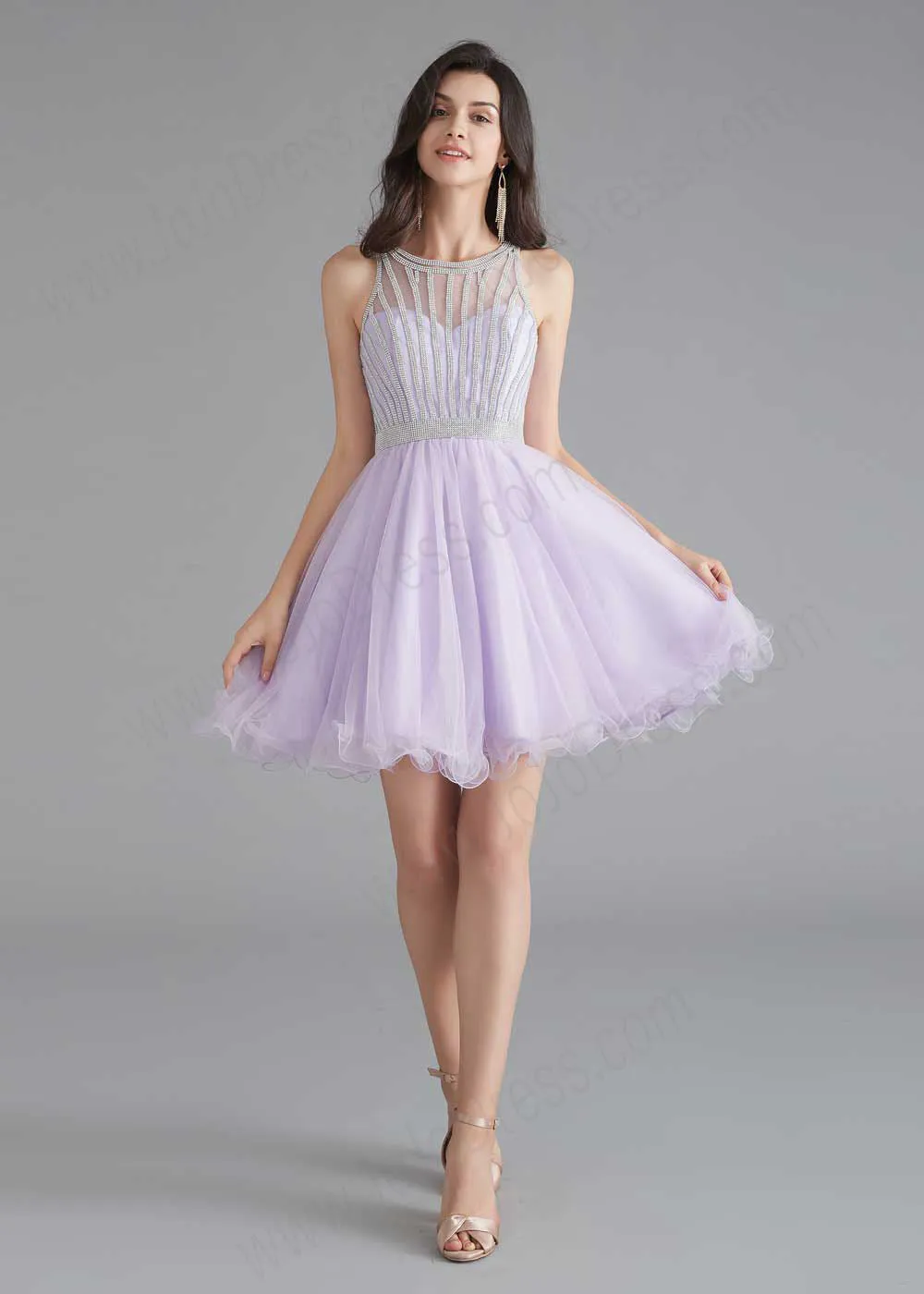 Chic Short Lilac Tulle Evening Dress