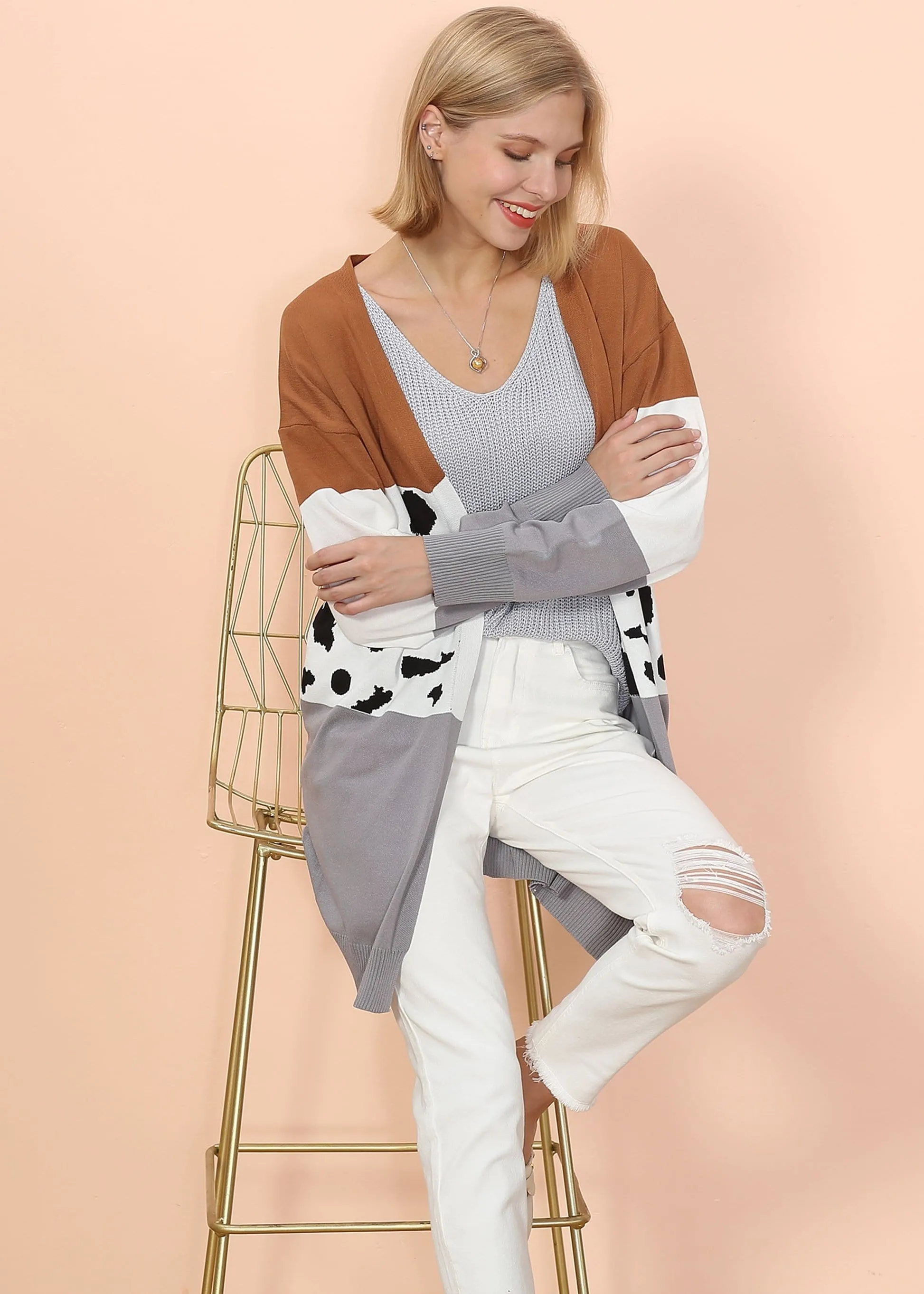 Color Block Long Sleeve Cardigan