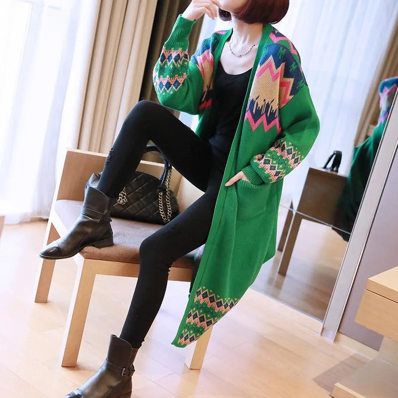 Colorful Long Sleeve Knitted Cardigan Sweater