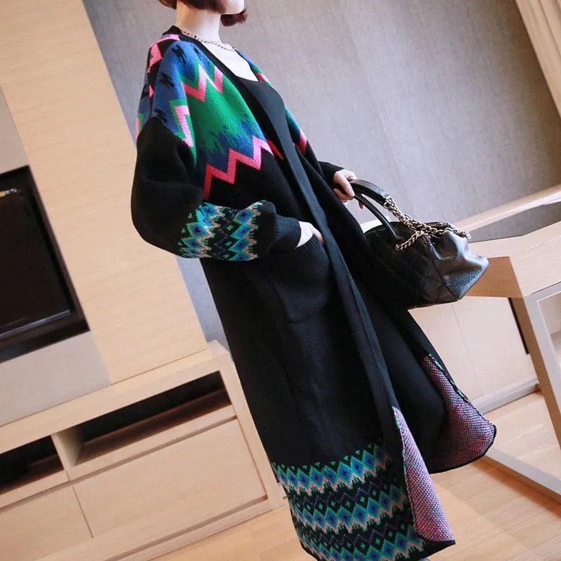 Colorful Long Sleeve Knitted Cardigan Sweater