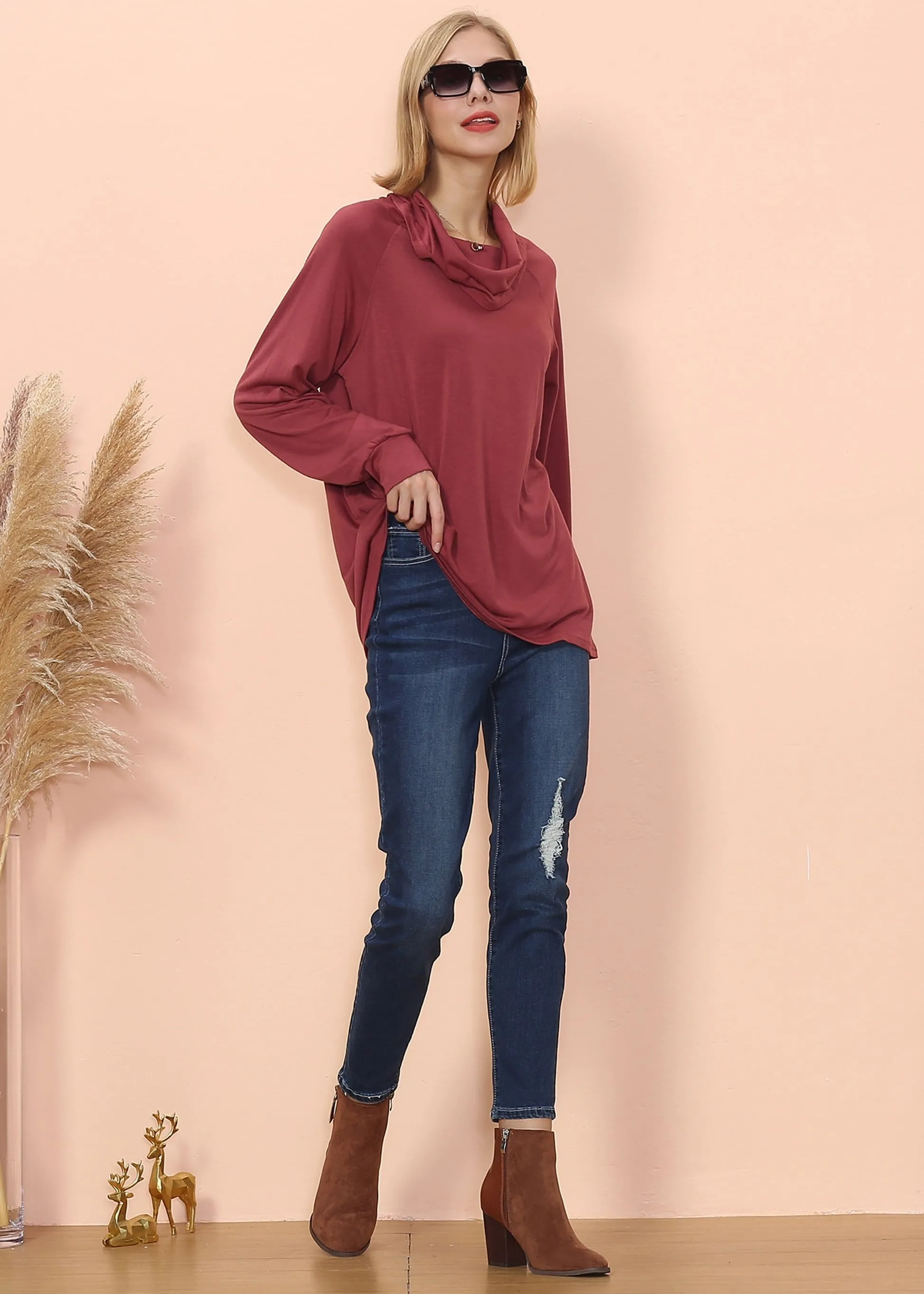 Cowl Neck Long Sleeve Pullover