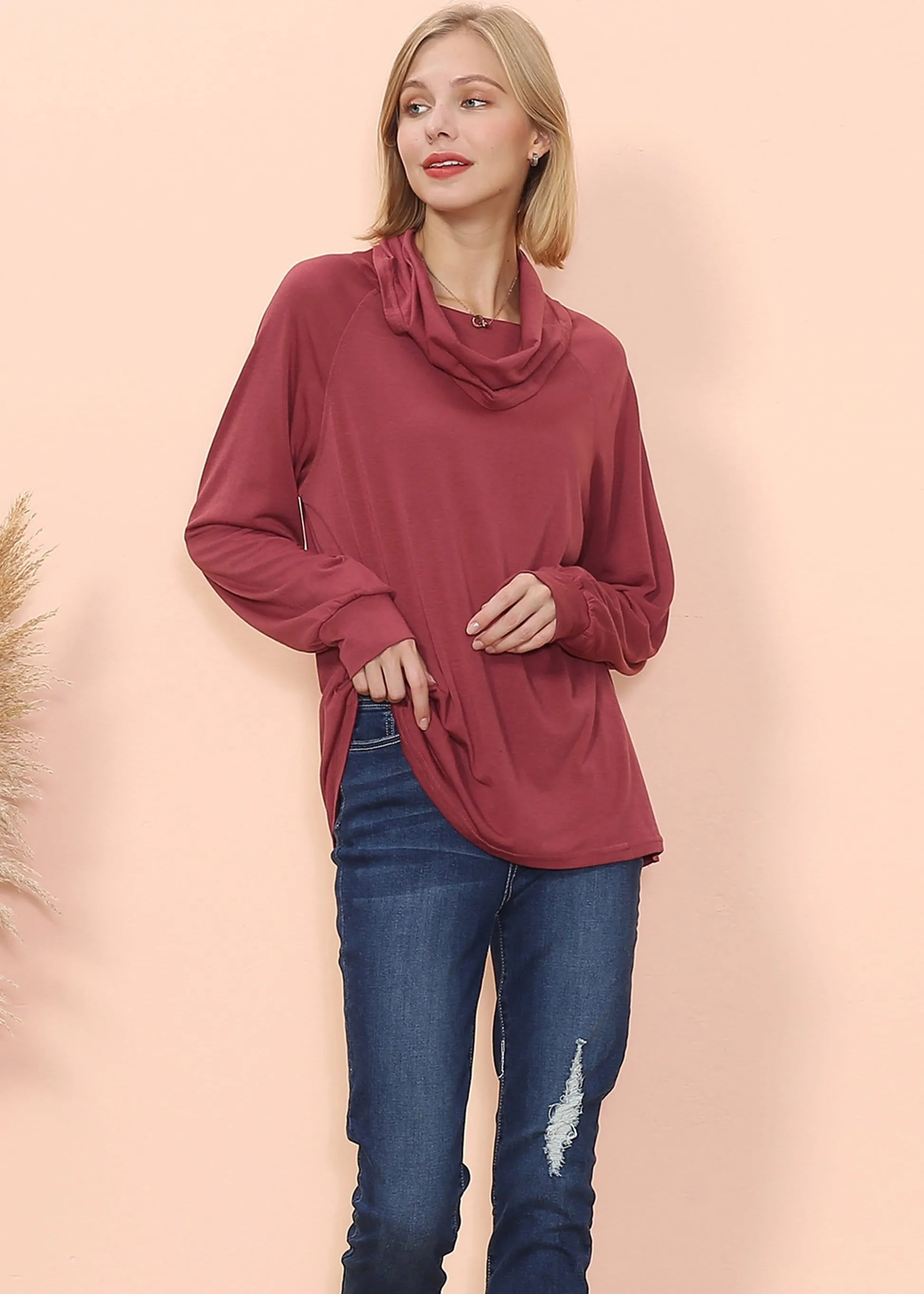 Cowl Neck Long Sleeve Pullover