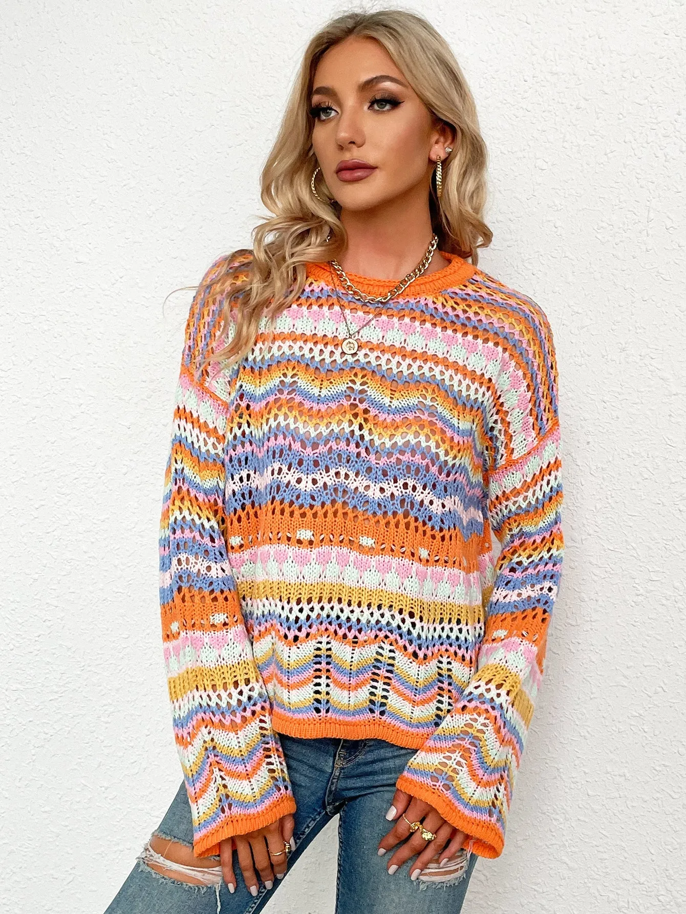 Cut Out Knitted Boho Sweater