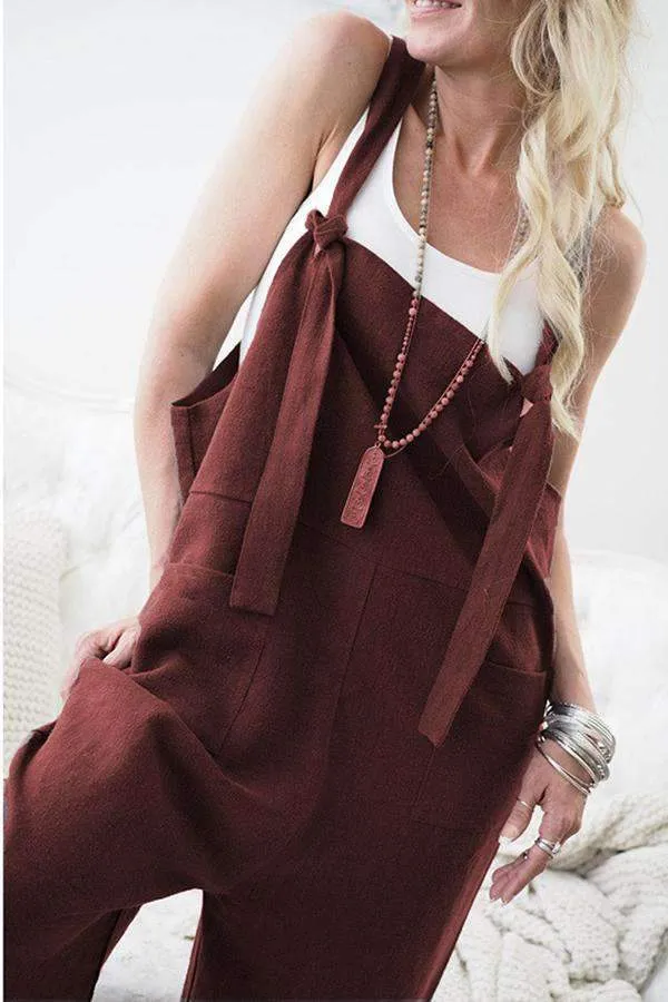 Fashion Pocket Front Square Neck Jumpsuit