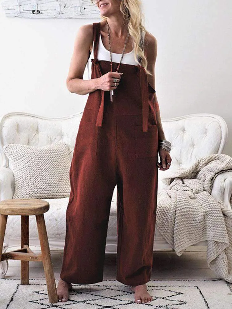 Fashion Pocket Front Square Neck Jumpsuit