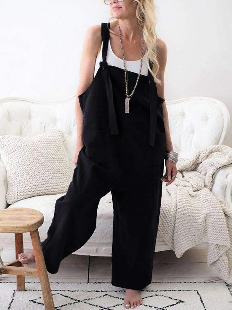 Fashion Pocket Front Square Neck Jumpsuit