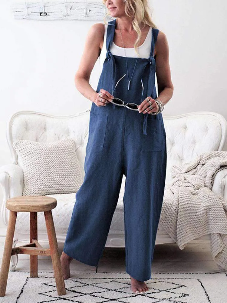 Fashion Pocket Front Square Neck Jumpsuit