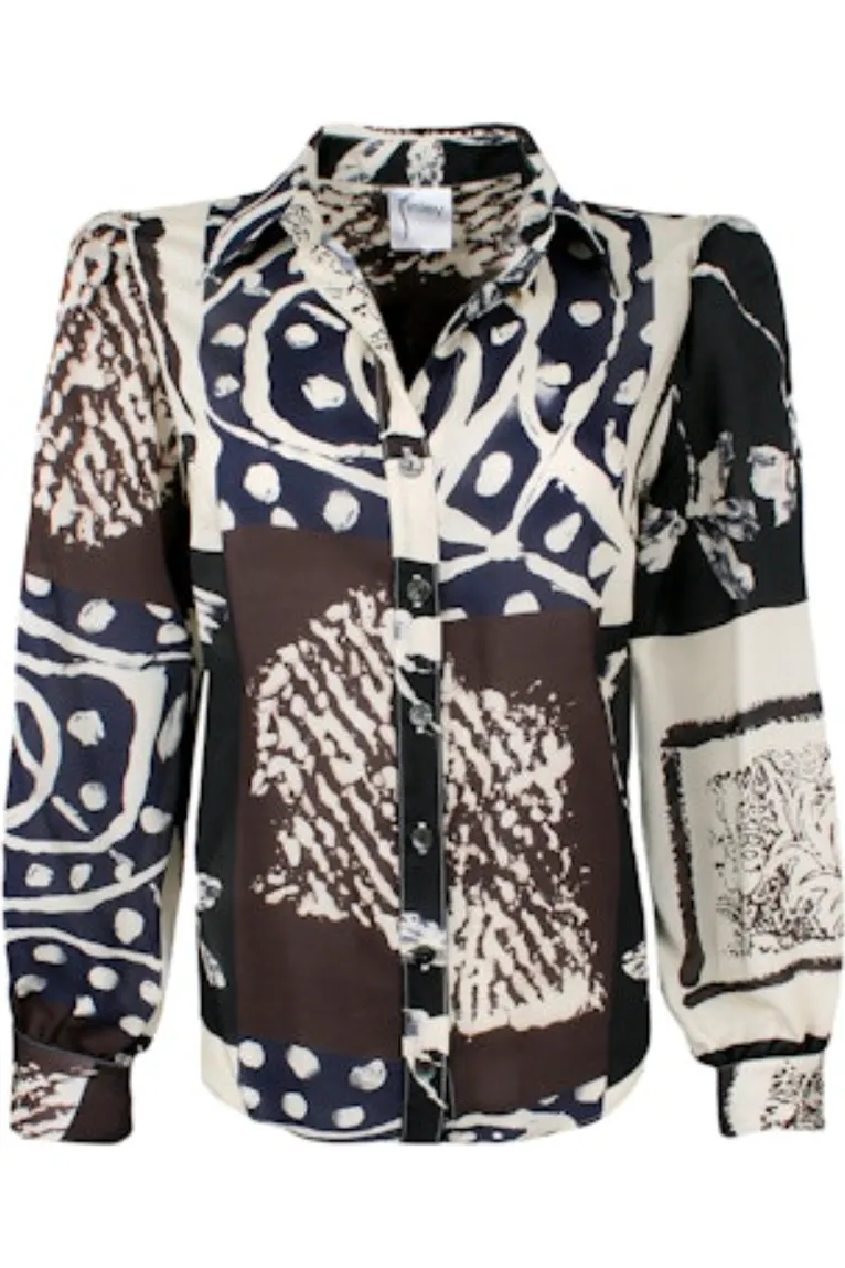 Finley Shirts Colette Asian Abstract Blouse 3592094A | Black/Cream/Multi | Clearance Final Sale