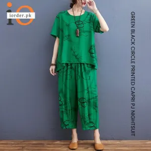 Green Black Circle Printed Capri PJ Nightsuit