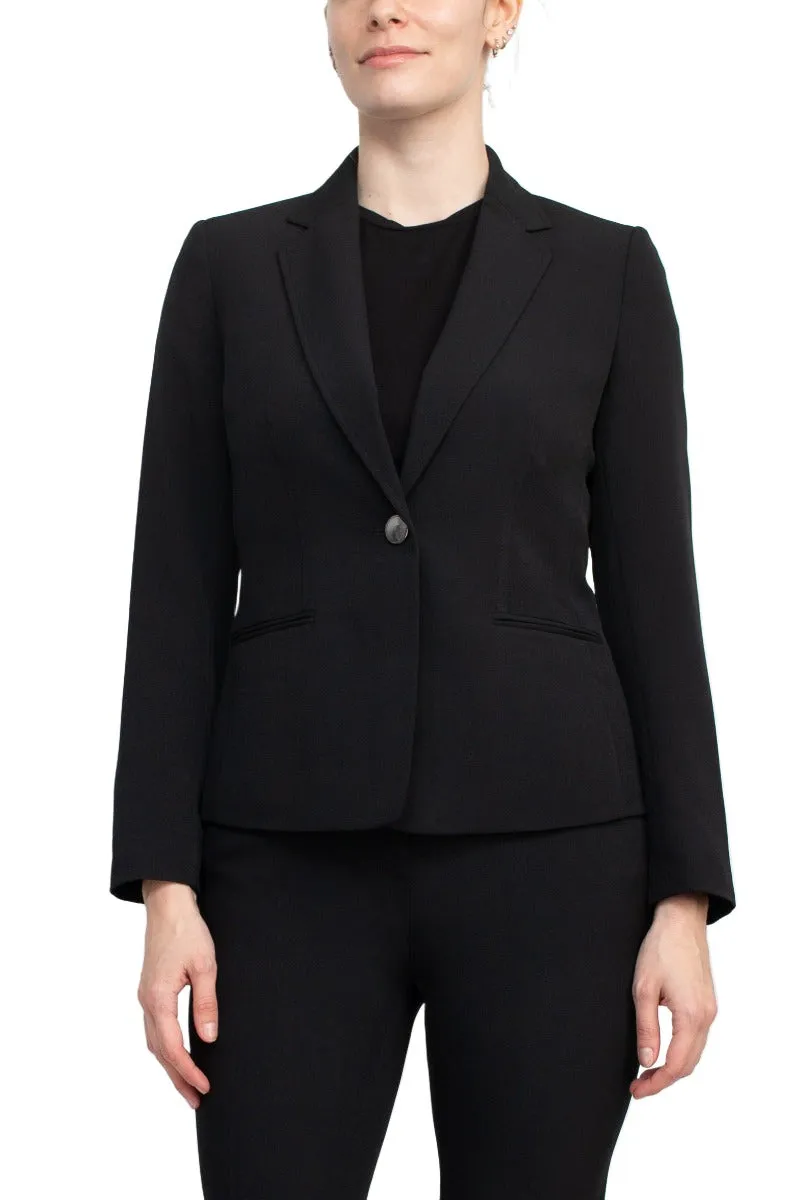 Le Suit Notched Collar 1 Button Jacket with Button Hook Zipper Closure Pants (Two Pant Suit)