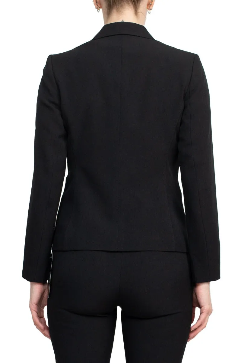 Le Suit Notched Collar 1 Button Jacket with Button Hook Zipper Closure Pants (Two Pant Suit)