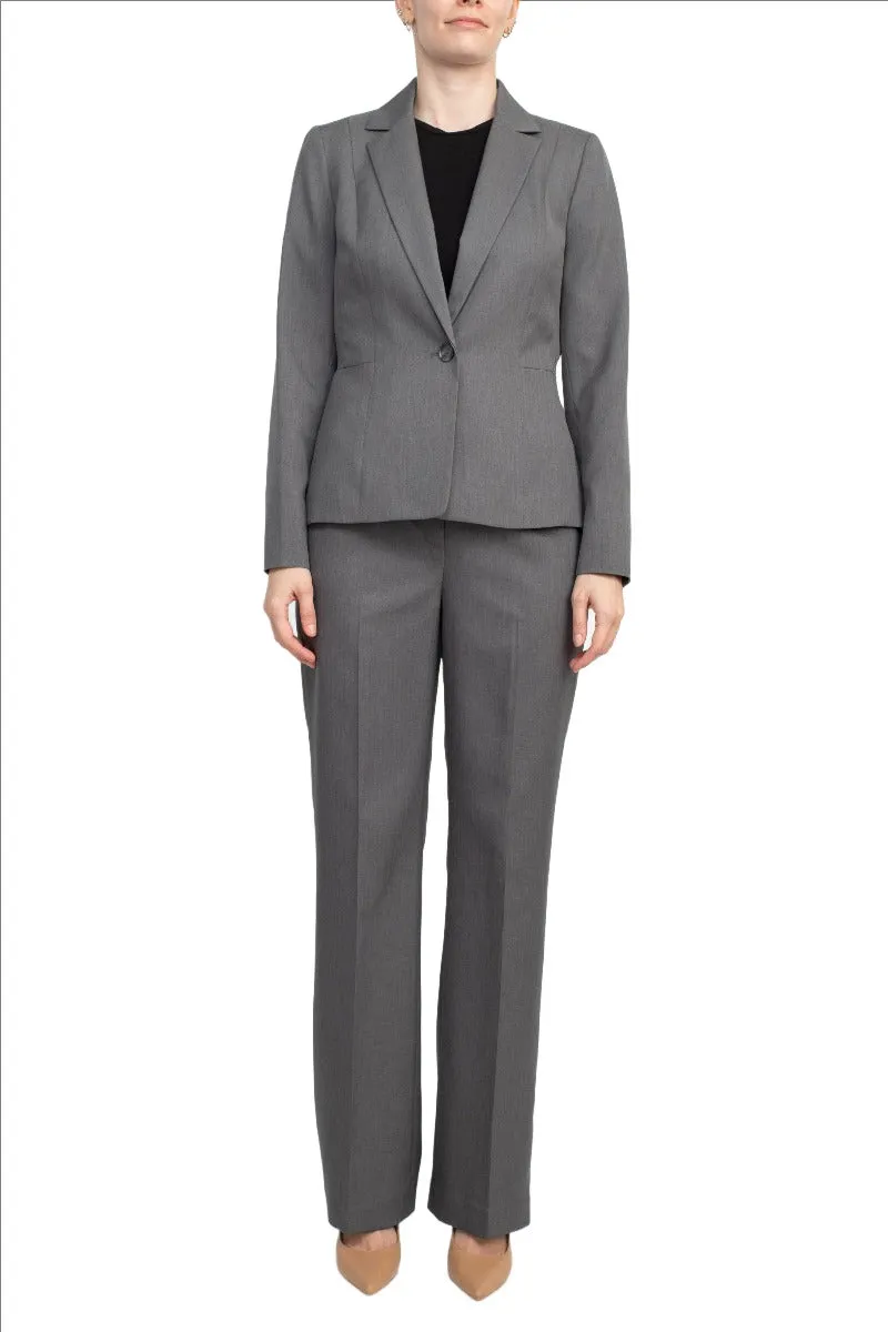 Le Suit Notched Collar 1 Button Jacket with Button Hook Zipper Closure Pants (Two Piece Set)