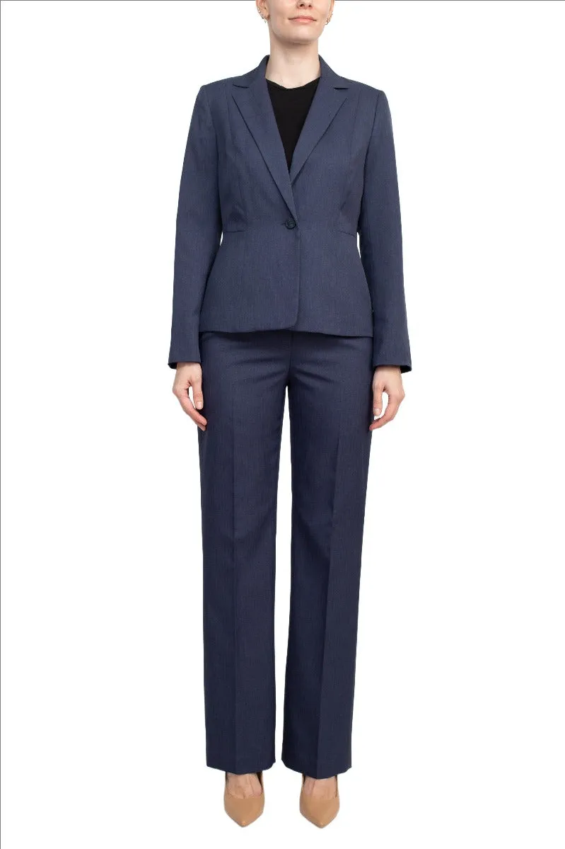 Le Suit Notched Collar 1 Button Jacket with Button Hook Zipper Closure Pants (Two Piece Set)