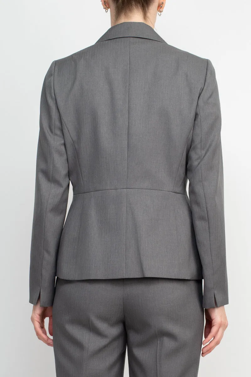 Le Suit Notched Collar 1 Button Jacket with Button Hook Zipper Closure Pants (Two Piece Set)