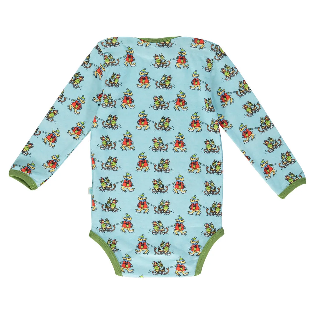 Long-sleeved baby body with rabbits sledding