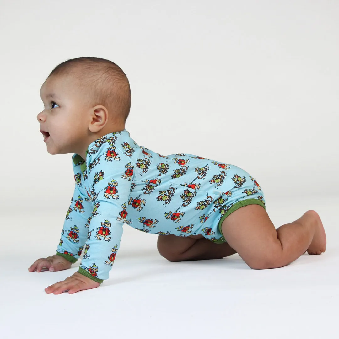 Long-sleeved baby body with rabbits sledding