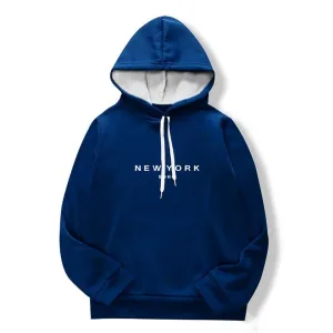 Men's Blue Cotton Printed  Long Sleeves Hoodies