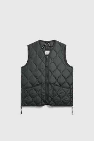 Military Zip V Neck Down Vest - Charcoal