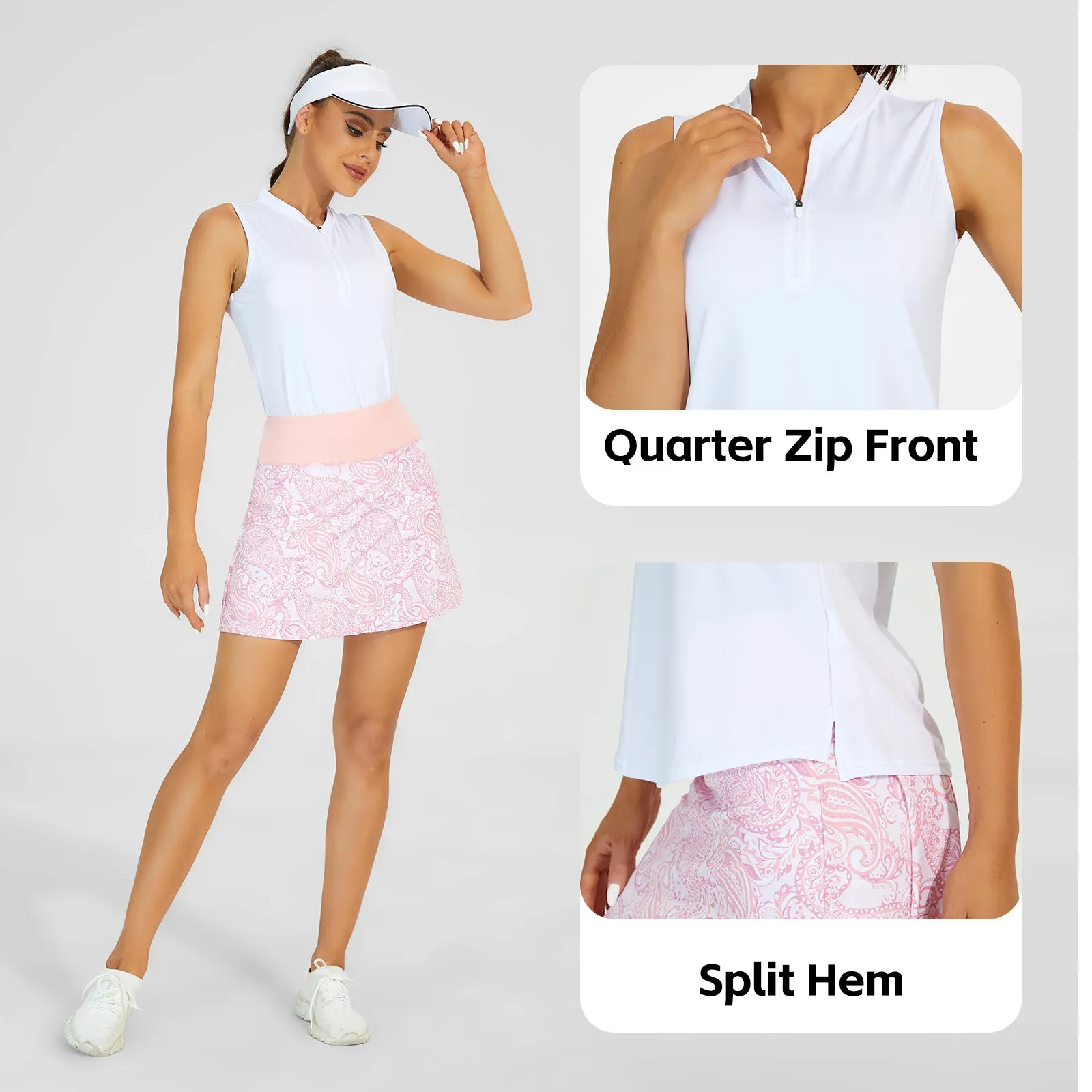 MOTEEPI Women Sleeveless Polo Shirts Collared Zip Golf Shirts  Tank Tops