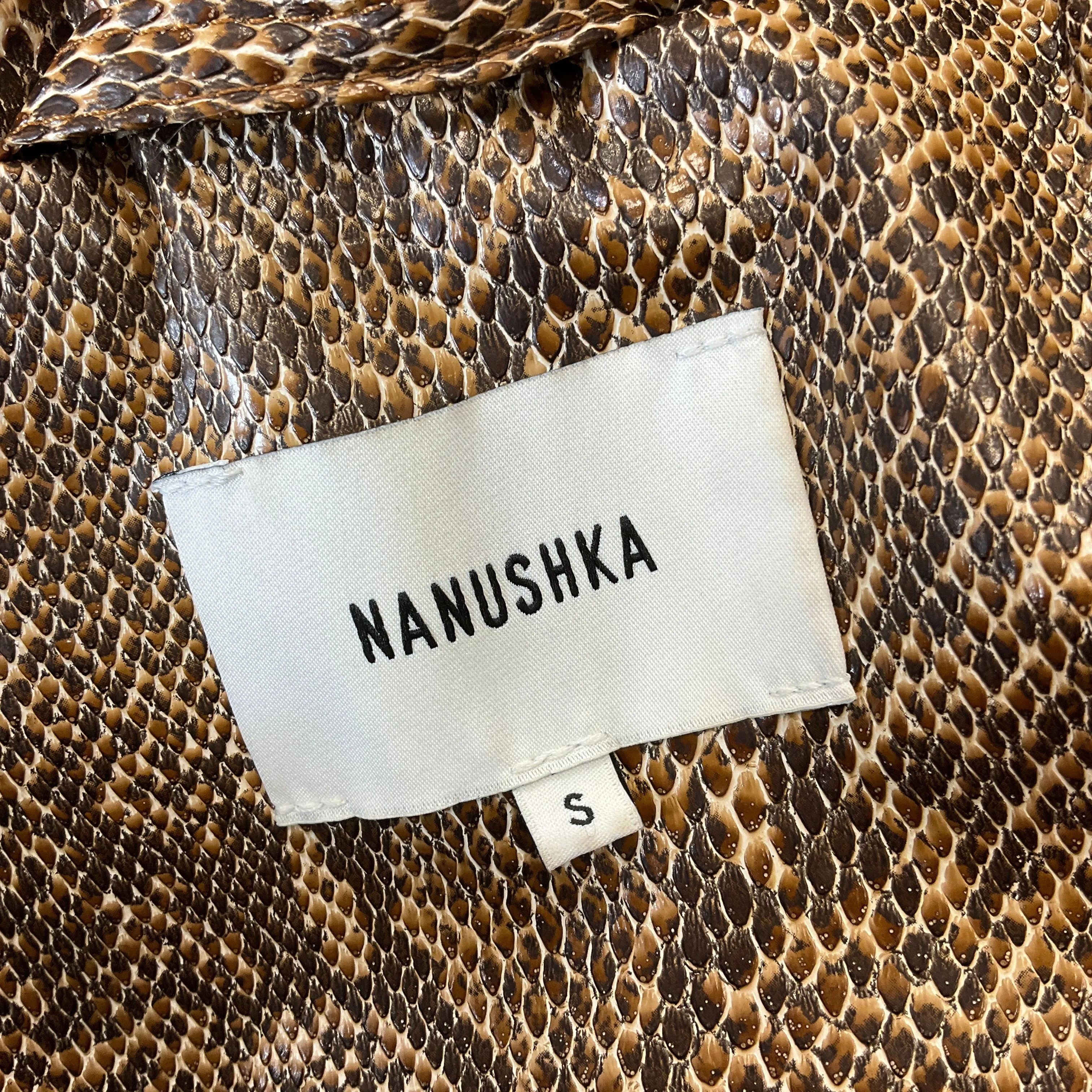 Nanushka Tan Snake Print Puffer Jacket