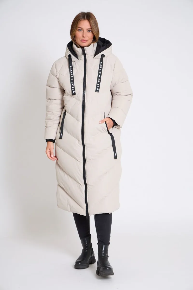 OYSTER HOODED PUFFER COAT WITH ZIP FRONT POCKETS