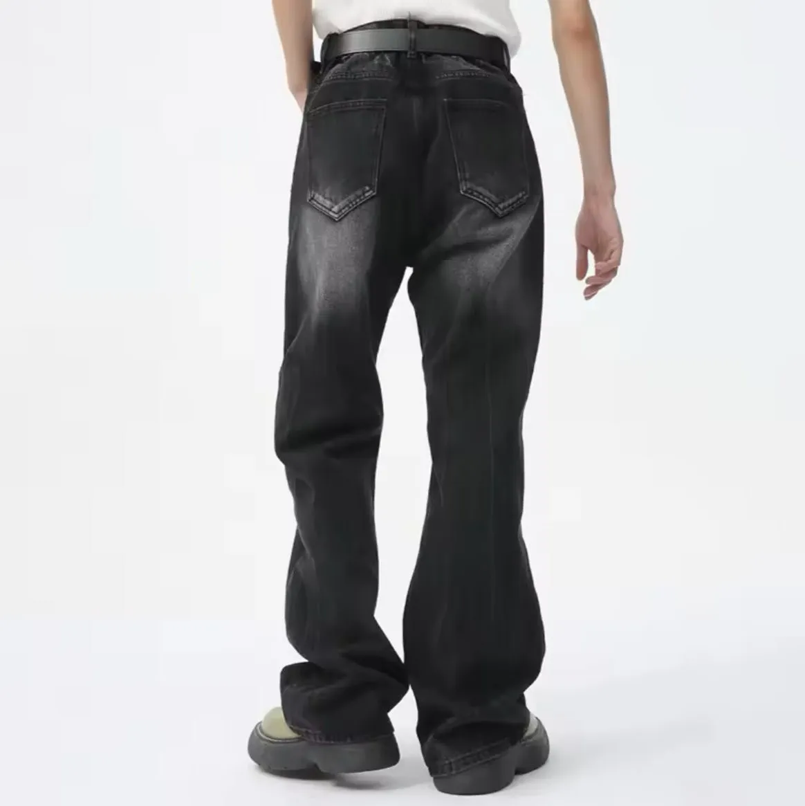 Patchy Faded Black Wide Leg Jeans