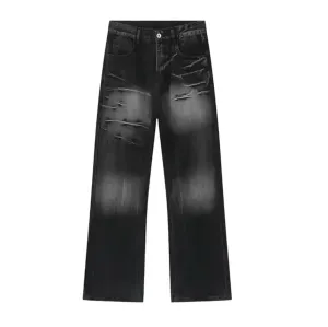 Patchy Faded Black Wide Leg Jeans