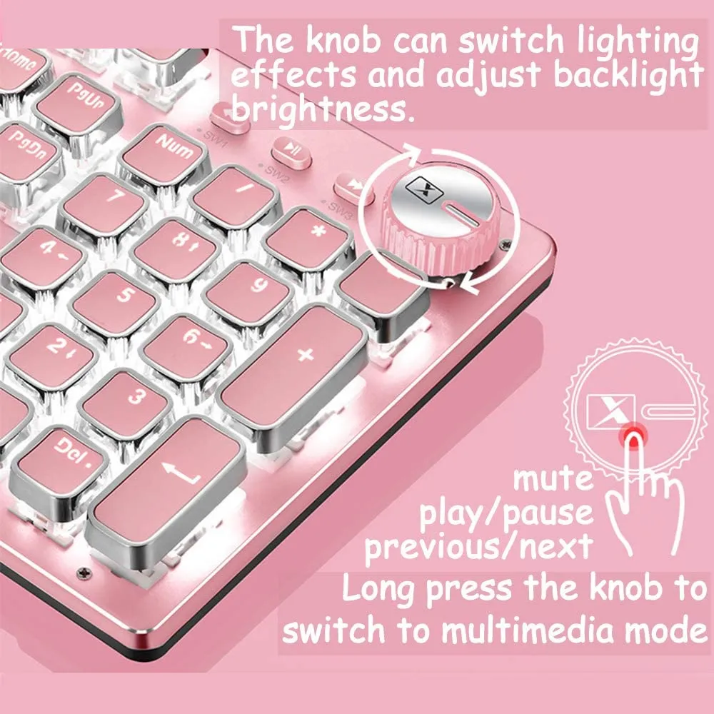 Pink 104-Key Mechanical Gaming Keyboard, Blue Switch, White LED