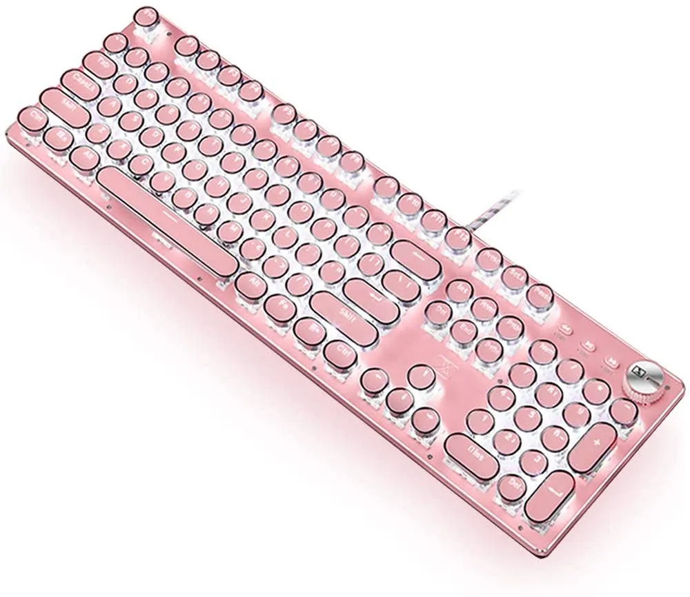 Pink 104-Key Mechanical Gaming Keyboard, Blue Switch, White LED