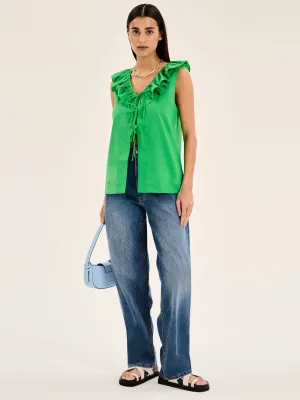 Rachael Frill Collar Sleeveless Blouse in Green