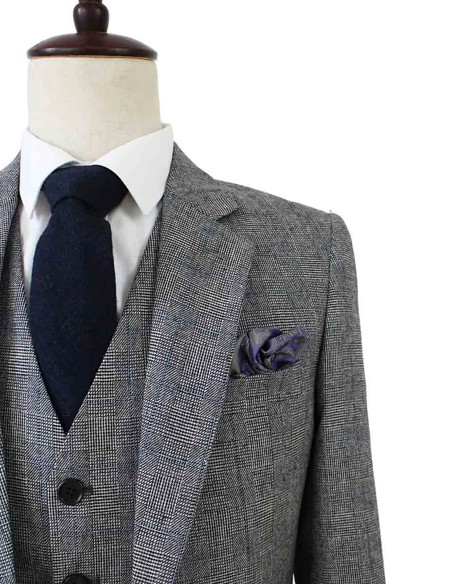 RETRO GREY PLAID TWEED 3 PIECE SUIT