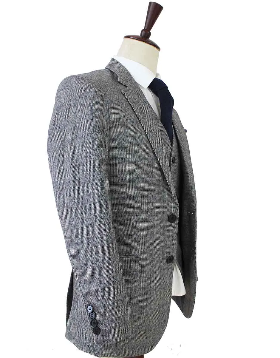 RETRO GREY PLAID TWEED 3 PIECE SUIT