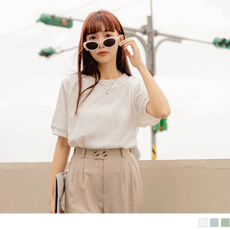 ROUND-NECK DROP SHOULDER SHORTS SLEEVE TOPS