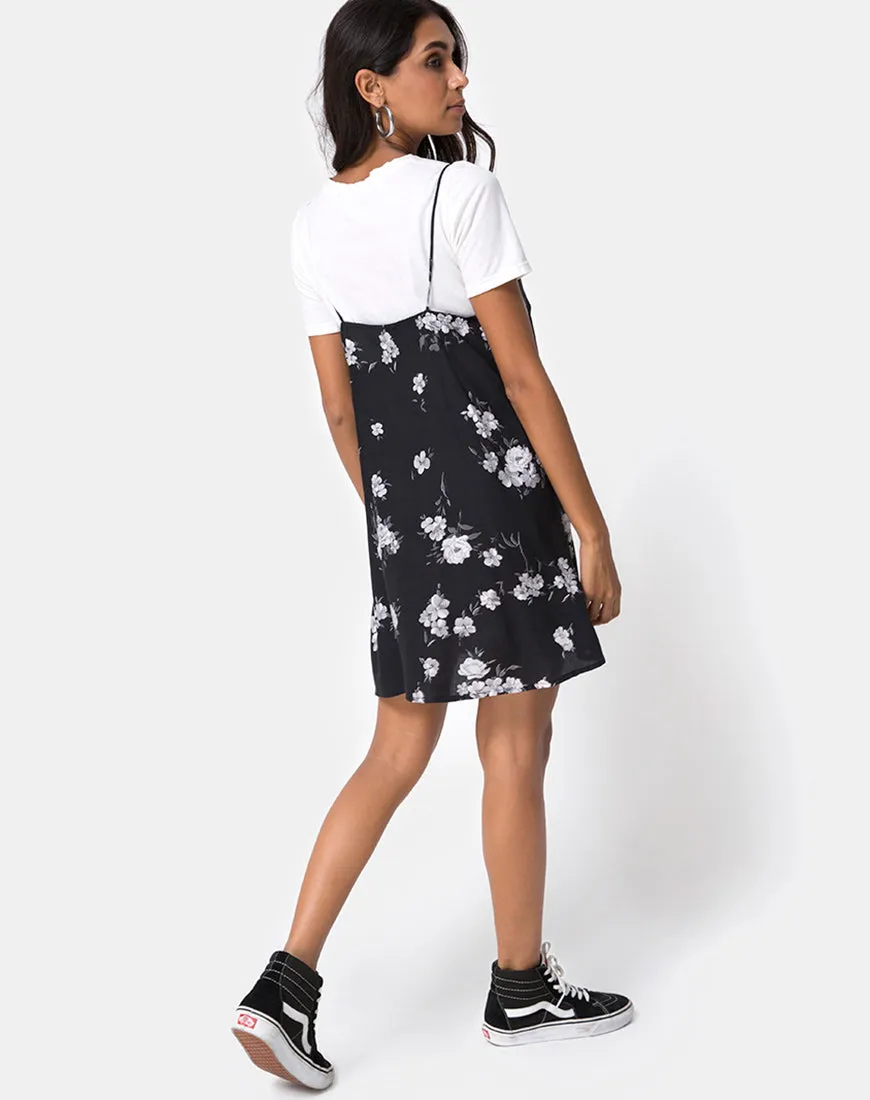 Sanna Slip Dress in Mono Flower Black